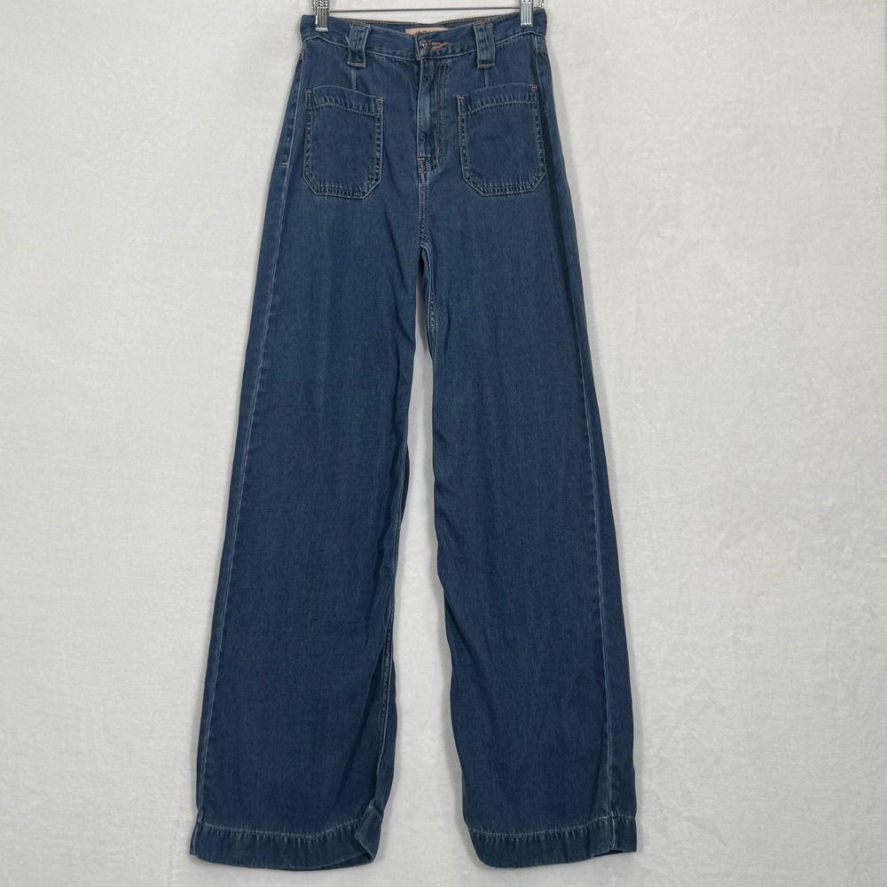 Ariat Blue Wide Leg Patch Pocket Thin Material Jeans 25R